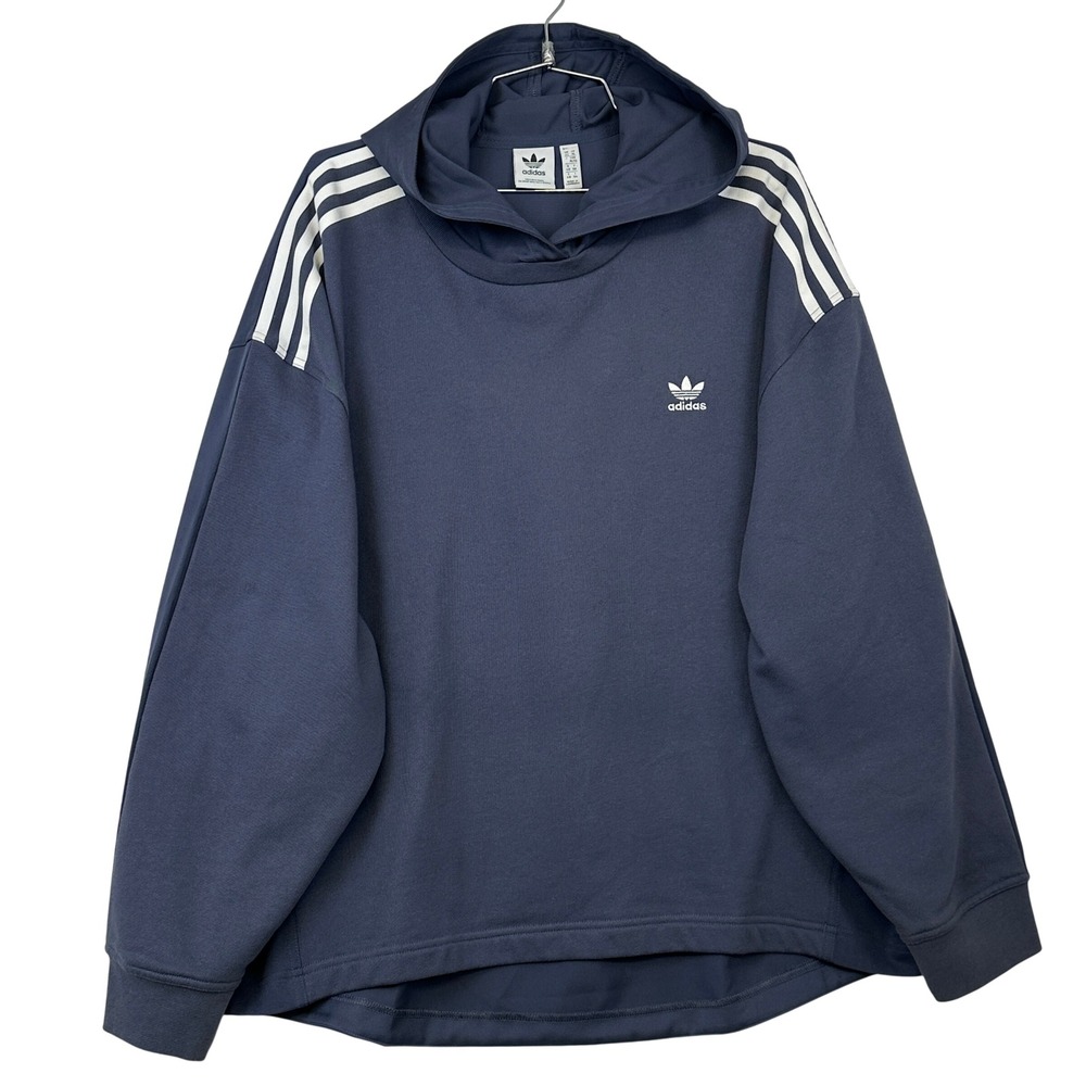 Adidas Originals 3-Stripes Hooded Sweatshirt Blue Gray Women's XL